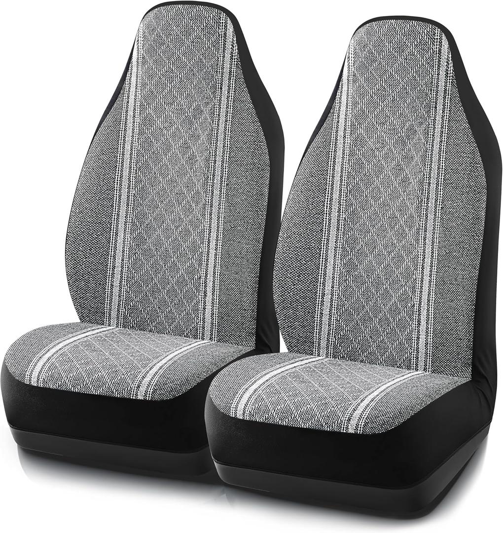 Road Comforts Baja Blanket Seat Covers Gray Diamond High Back Bucket Seat Covers - Jacquard Fabric, Airbag Compatible, Universal Fit for Cars, Trucks, SUVs, and Vans