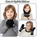 5 x Kids Double Layer Warm Knit Mittens, Girls Boys Winter Outdoor Lined Gloves Cute Full Finger Children Knit Gloves for 4-8 Years (Black)