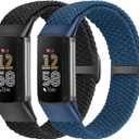 Elastic Braided Bands Compatible with Fitbit Charge 5/Fitbit Charge 6 for Women Men, Breathable Adjustable Stretchy Nylon Loop Sport Replacement Wristbands for Fitbit Charge 6 Charge 5 Straps