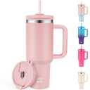 WETOWETO 40oz Tumbler with Handle and Lid | 100% Leakproof Insulated Stainless Steel Travel Mug | Keeps Cold 34Hrs/Hot 10Hrs | Dishwasher Safe, Fits Car Cup Holder (Rose Quartz Color)