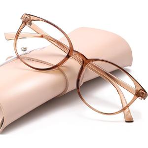 Miyya Blue Light Blocking Glasses Women, Fashion Round Transparent Anti Blue Light Glasses with Anti Eyestrain & UV Glare, Coffee 