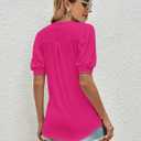 Romanstii Women Casual V-Neck T-Shirts Loose Puff Short Sleeve Tops Tunic Blouses (X-Large, Rose Red)