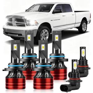 Light Bulbs Compatible for 2013-2018 Dodge RAM 1500 2500 3500 with Projector 9005 High Beam 9012 Low Beam 9006 Fog Lights Combo Pack 800% Brightness with Cooling Fan Plug N Play Pack of 6