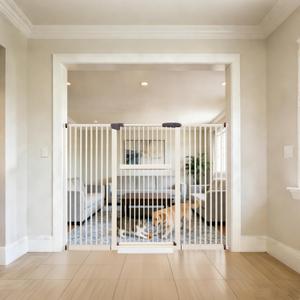 Lumizone Extra Tall Pet Gate 55.12" High Pressure Mounted 63.39"-67.90" Extra Wide (9 Sizes) 1.37" Gap for Cat Dog Stairs Doorway Hallway No Drilling Auto-Close (63.39"-67.90" W, Cream White)