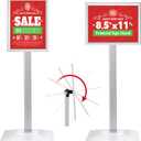 Pedestal Sign holder Stand 8.5x11inch Adjustable Standing Floor Sign Stand with Heavy Base & Snap Frame Display Stand for Indoor Outdoor Business Store Sign Holder Poster Stand (Silver)