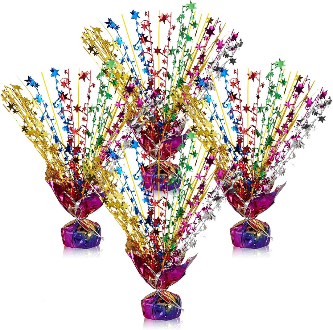 AceOrbit 4 Pcs Metallic Foil Spray Centerpiece Valentine Star Table Decorations Burst 2026 Table Centerpieces for Graduation Birthday Wedding Holiday Party Decor