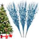 Christmas Artificial Glitter Berry Stem Decorations Decorative Bead Sticks Xmas Picks Glittery Twigs Branches for Christmas Tree Wreath Gift Vase Decor Party Ornaments Blue 24 PCS