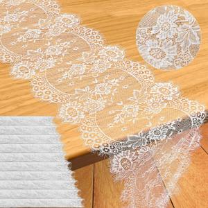 12 Pack Lace Table Runner 14 x 120 Inch White Rustic Lace Fabric Table Runners with Rose Embroidered Floral for Wedding Bridal Vintage Boho Table Runners Thanksgiving Christmas Party Decoration