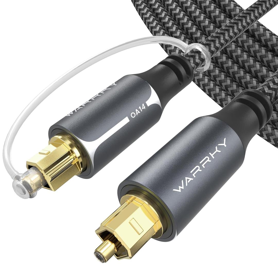 Warrky Optical Audio Cable, 15ft / 4.5m Optical Cable for Soundbar [Nylon Braided, Slim Metal Case, Gold-Plated Plug], Fiber Optic Audio Cord Compatible with Samsung, Vizio, LG, Bose, Sony, Sonos