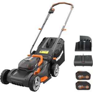 WORX 17" Cordless Lawn Mower, 2 in 1 Electric Mower Cuts Quietly, Compact & Lightweight Push Lawn Mower with 7-Position Height Adjustment for Small Yards, 2 Batteries & Charger Included, WG743