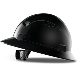 LANON Black Full Brim Hard Hat, OSHA Construction Work Approved, HDPE Safety Helmet with 4 Point Adjustable Ratchet Suspension, Class E, G & C