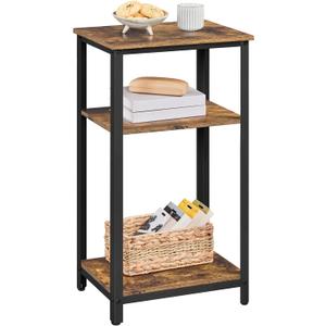 Yaheetech Large 3-Tier Tall End Table, 30 Inches High Side Table with Wooden Shelves & Strong Metal Frame for Living Room Small Space, 12 x 16 x 29.5 inchesRustic Brown