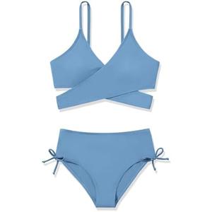 ESHOO Girls Swimsuits 2 Piece Bathing Suit Cute Bikini Sets V Neck Criss Cross Swimwear with Chest Pad for Teen Girls Size 11-12 Years