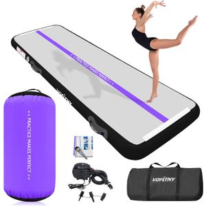 VOFiTNY Inflatable Gymnastics Air mat Tumbling Track for Home, BlacK/Purple+Roller, Mat 10' L x 3.3' W + Roller 3.3' L x 2' D