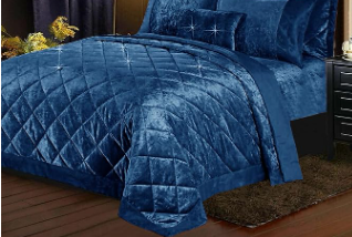 Luxury Velvet Quilt Full Queen Size, Oversized Bedspread Coverlet Quilted Bedding, for All Season, Navy Blue  90x90in