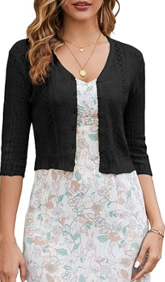 Women's Cotton Cropped Cardigan, Soft Short Sleeve V-Neck Casual Lightweight Cover Up Knit Sweater for Dresses S