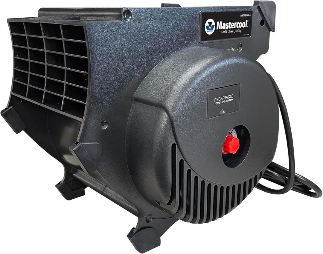 Mastercool 300 CFM Blower Fan (20300-A), Cools & Dries, 3-Speed, Impact-Resistant ABS, Adjustable Feet, 2 Grounded Receptacles, 8.5 ft. Cord