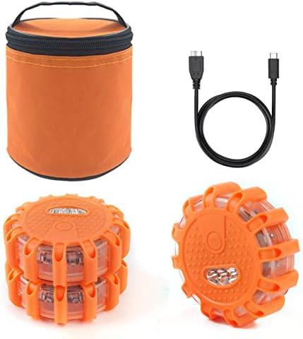 Ecoangel USB Rechargeable LED Road Flares Emergency Lights-Roadside Warning Car Safety Beacon Flashing Disc Flare Kit with Magnetic Base for Vehicles & Boat | 3 Beacon Disc Pack