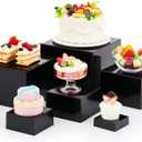 Leinuosen 6 Pcs Acrylic Buffet Risers Stands for Food Display Cubes Box, 3 to 8 Inch Square Catering Table Dessert Decorative for Wedding Brunch Setup Party Jewelry Collectibles, Hollow Bottom (Black)