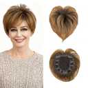 Short Hair Topper for Thinning Hair 5.5 Inch Short Pixie Cut Toppers Pieces Natural Curly Texture Synthetic Ombre Brown Wiglets Hairpieces (Dark Golden Brown, 5.5 inch)