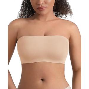 FeelinGirl Strapless Bra for Women No Underwire Seamless Padded Anti-Slip Tube Top Bandeau Bra Smoothing Comfy Bralette L