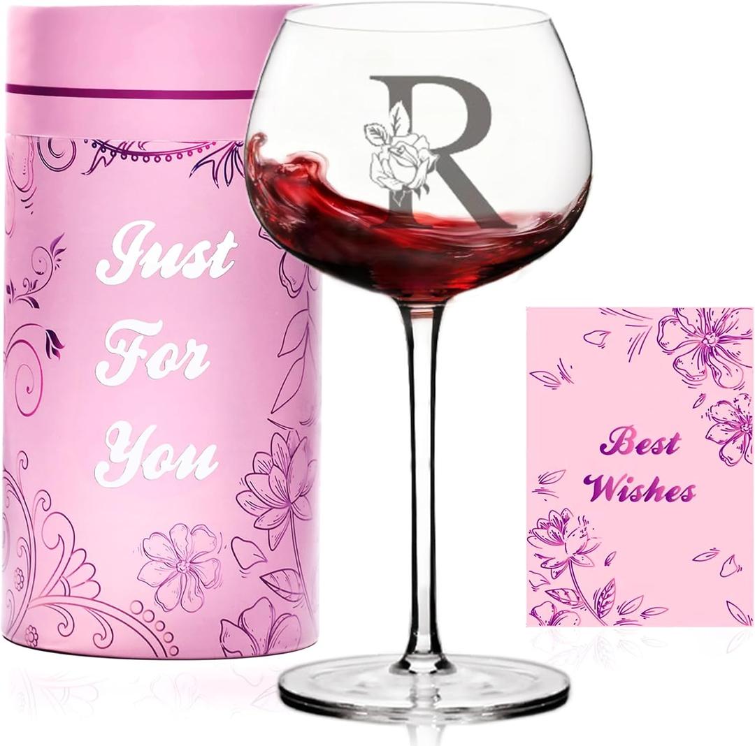 Personalized Wine Glasses Gifts for Women,Customized Monogrammed A-Z initial Gift,Valentines Day,Birthday Gifts for Women,Unique Christmas Gift for Mom,Wife,Best Friend,Sister (Letter R)