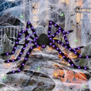 Yinhua Lighted Halloween Decorations 78" Giant Light Up Spider Halloween Decor 700 Sqft Super Stretchy Spider Web Decoration with 30 Extra Small Fake Spiders Large Cobwebs for Indoor and Outdoor