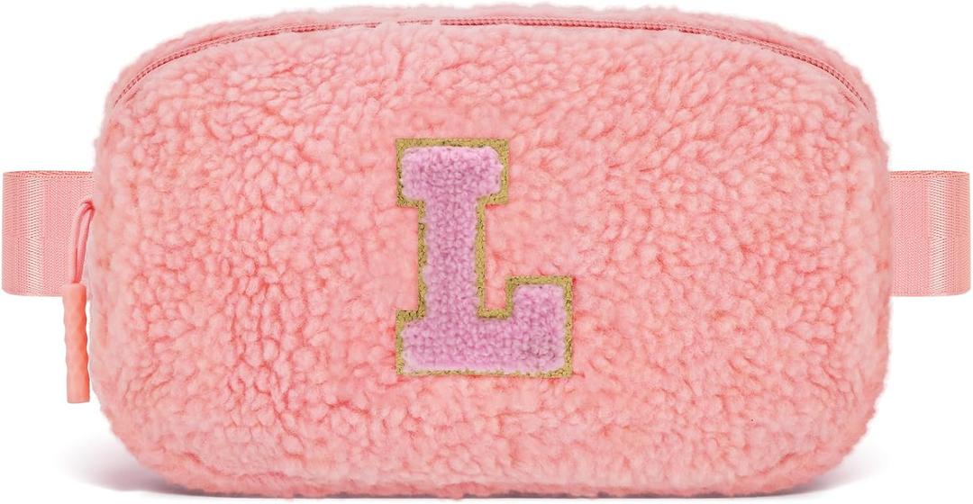 Uygafly Belt Bag with Initials,Fanny Packs Crossbody Bags for Women Girls Kids,Birthday Graduation Gifts for 5 6 7 8 9 10 11 12 13 14 15 16 Year Old Girl,Trendy Cute Purse Stuff - L,Peach