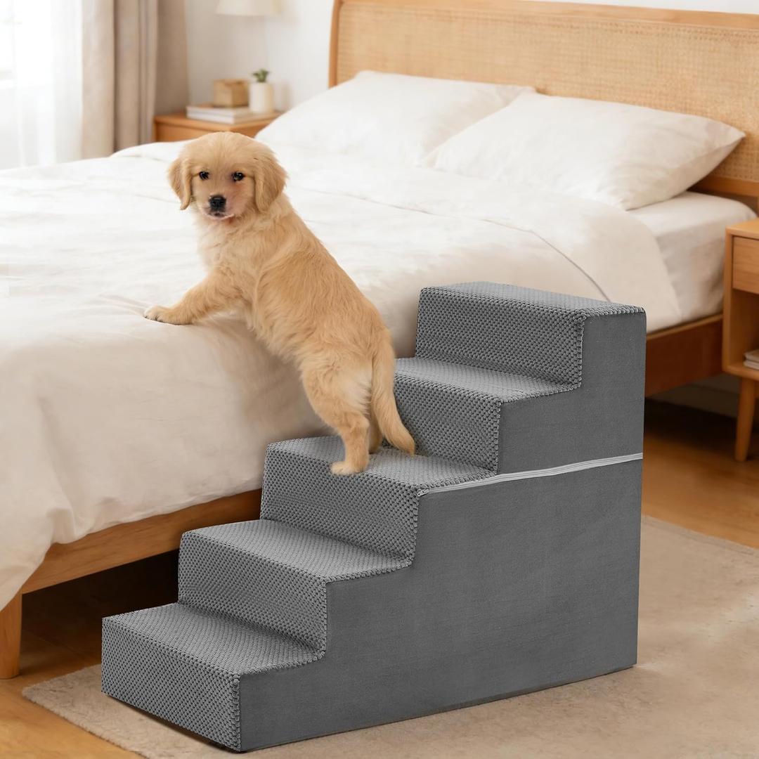 5-Step Dog Stairs for Large Dogs and Cats, 23in H Dog Steps for Couch, Sofa, Chair, Non-Slip Sturdy Pet Steps, Pet Ramp for High Bed Indoor