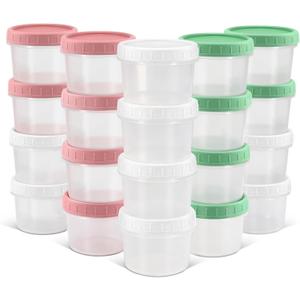 DEMORA 6 oz Small Plastic Containers with Twist on Lids [20 Sets], Stackable Little Food Storage Containers for Snack Lunch Meal Prep Salad Dressings, Freezer/Microwave/Dishwasher Safe, BPA Free (Translucent)