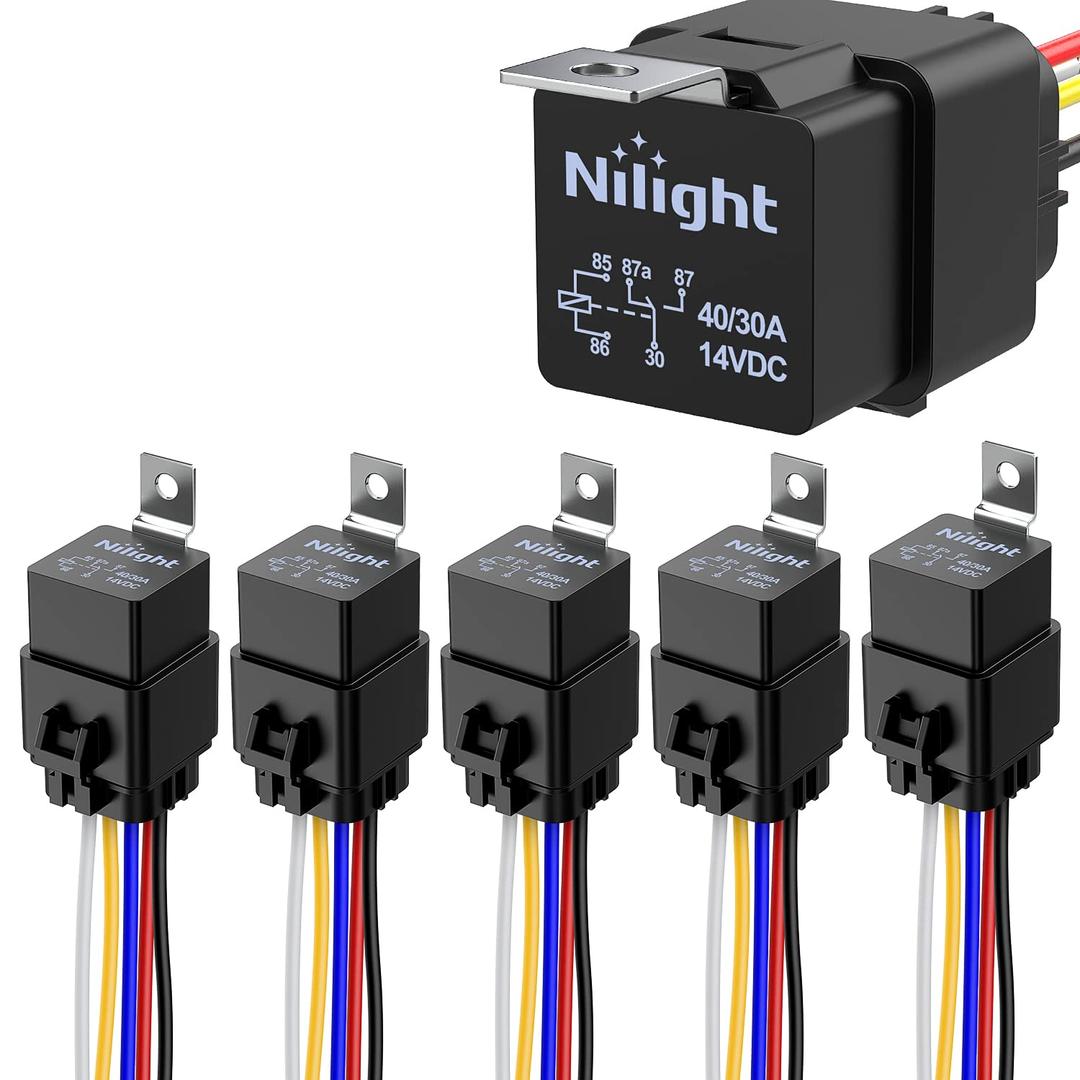 Nilight 200A Starter Relay 4 Pin Split Switch 12V Continuous Heavy Duty SPST High Current Terminal Car On Off Control for Automotive Truck RV Camper (30A-5PC)