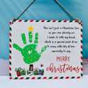Baby Handprint Art - First Christmas Handprint & Footprint DIY Wooden Hanging Sign - Merry Christmas Home Decor - Xmas Gifts for New Mom, Dad, Grandparents - School Activity - 10x8 Inches