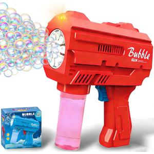 Bubble Gun for Kids 3-8, Automatic Bubble Blaster with LED Light & Refill Solution, Kids Bubble Machine Blower, Outdoor Toy for Birthday Party Wedding Easter Gift (Red)