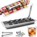 Stainless Steel Ice Cube Trays, Metal Ice Cube Trays for Freezer Vintage Inspired Design with Release Lever Remove Handle for Making Large Cubes Kitchen & Bar (1pcs+Tweezers & Finger Gloves)
