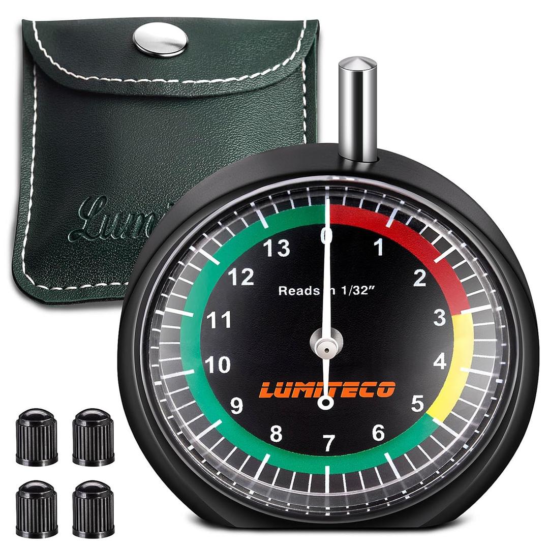 Tire Tread Depth Gauge, Dial Type Tire Depth Gauge Reads in 1/32" for Tread Wear, Professional Pocket Tire Gauge with Case for Truck, Motorcycle, Car And Bus Tyre In 32Nnds