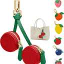 Fruit Coin Purse Keychain Mini Coin Keybag, Stocking Stuffers for Women Purse Charms for handbags, Mini Cute Fruit Charm Leather Zipper for Wallet, Bag and Handbag Decor for Women (Cherry)