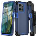 Qinmay Phone Case for Motorola Moto G 2025/Moto G Play 5G 2025 Case with HD Screen Protector, Heavy Duty Shockproof & Dropproof 3-Layer Cover Phone Case, BeltClip, Dark Blue