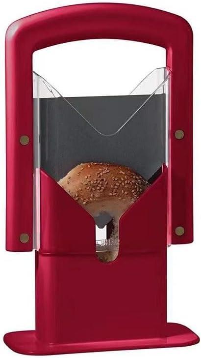 Bagel Slicer, Perfect for Bagels, Safe Grip, Safety Shield, Bagel Cutter Stainless Steel, Universal Slicer (Red)