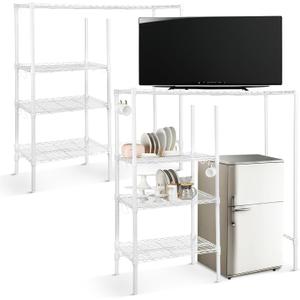 Huwena Mini Fridge Stand with Storage Shelf for Dorm 4 Tier Mini Microwave Stand Baker Rack Adjustable Height over Fridge Storage Organizer with Hook for College Dorm Kitchen Office Coffee Bar (White), 51.97 X 48.03 X 18.11 Inches