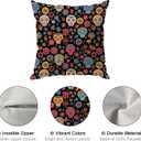Dia De Los Muertos Pillow Cover Sugar Skull Colorful Flowers Day of The Dead Mexican Throw Pillow Case Decorations for Farmhouse Home Bedroom Sofa Couch Outdoor Holiday Decor 16x16 Inch