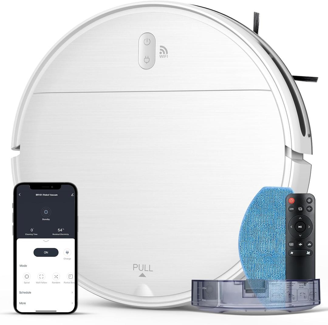 Robot Vacuum and Mop Combo, 2 in 1 Mopping Robot Vacuum Cleaner with Schedule, Wi-Fi/Voice/App, Strong Suction, Ease of Use, Self-Charging Robotic Vacuum, Slim, Ideal for Hard Floor, Pet Hair, Carpet