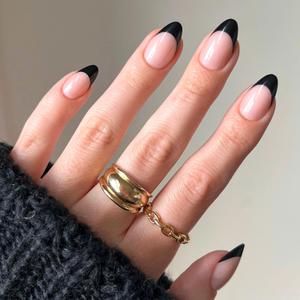 Glamnetic Press On Nails - Caviar | Semi-Transparent, Short Almond Nails, Reusable | 15 Sizes - 30 Nail Kit with Glue (8-Caviar)