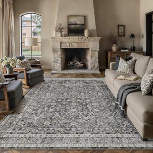 Black Vintage 8x10 Area Rugs Living Room Washable Rug Carpet