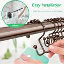 Shower Curtain Hooks Rings Bronze, Rust Proof Stainless Steel Easy Glide Shower Curtain Rings, Double Sided Shower Hooks Rings for Bathroom Shower Rods Curtains, Set of 12 Hooks - Bronze