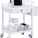 VEVOR Medical Mobile Trolley Cart with 2 Drawers & 3 Trash Cans, 2 Tiers Beauty Salon Rolling Trolley with 4 Silent Wheels & 2 Dirts Bucket & Bowl, Medical Utility Cart for Hospital Dental Clinic Lab