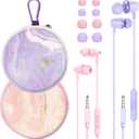 2 Packs of Aesthetic Earbuds Set with case for Kids and Teens for School, Wired Headphones with case and Small Ear Tips, Ear Buds, 3.5mm Earphones for Phone and PC Laptop(Pink-Purple)