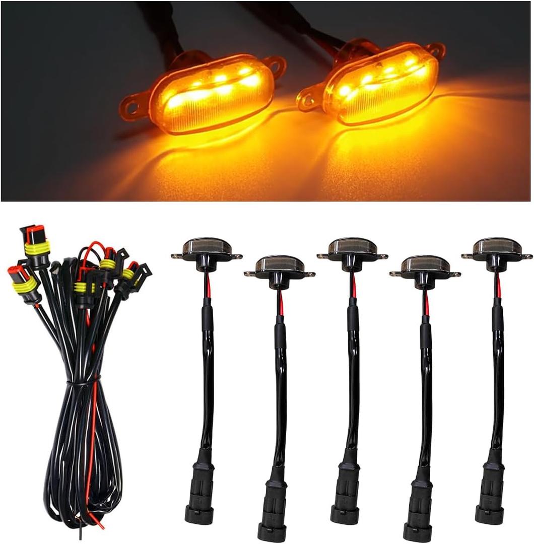 KVAEY 5PCS Car LED Grille Lights, Waterproof Bumper Trim Lamp Front Grill Light with Wiring Harness, LED Running Light Exterior Lamps Compatible with F150 F250 F350 (Black & Yellow, 5PCS)