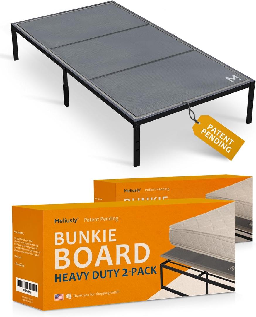 Meliusly Heavy Duty 10mm Bunkie Board Twin 2-Pack (38x75'') Patent Pending Low Profile Bed Board Design - Breathable, Noise Minimizing, Moisture Resistant Bunkieboards, Low Profile Bed Support