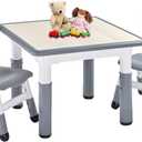FUNLIO Kids Table and 2 Chairs Set, Height Adjustable Toddler Table and Chair Set for Ages 3-8, Easy to Wipe Arts & Crafts Table, for Classrooms/ Daycares/ Homes, CPC & CE Approved (3pcs Set) - Gray