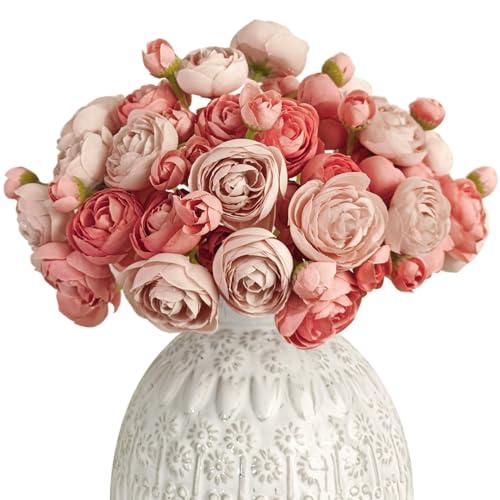 Letjolt Ranunculus Artificial Flower 18 Pcs Pink Silk Ranunculus Wedding Bouquet Engagement Centerpieces Arrangements Bridal Shower Decorations Home Decor, Deep Pink